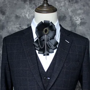Uomini nastro nero papillon vintage spilla catena stile punk matrimonio sposo accessorio moda
