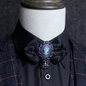 Vintage cameo brooch bow tie for men women formal suit shirt uniform collar decoration accessory