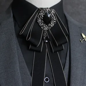 Uomo vintage nero cravatta a farfalla con spilla strass formale abito accessorio per matrimonio