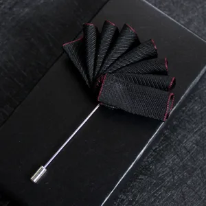 Men black fabric lapel pin suit boutonniere wedding groom fashion accessory brooch metal pin.