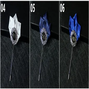 Men's suit lapel pin fabric brooch rhinestone detail accessory for fashion collar pin.