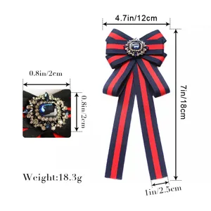 Vintage bleu rouge rayé cristal nœud broche élégante cravate d'uniforme pour femmes