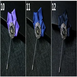 Men suit lapel pin fabric flower brooch metal stick pin jacket suit accessory detail