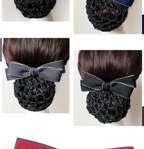 Professional hair net bow bun cover for nurse air hostess office work elegant hair accessory