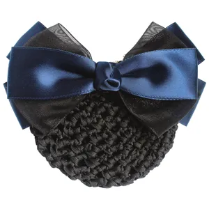 Retina per capelli professionale con fiocco in raso blu scuro e coprichignon.