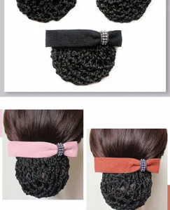 Elegant ribbon hair net bun cover with pearl decor, professional mesh hair accessories for daily use.
