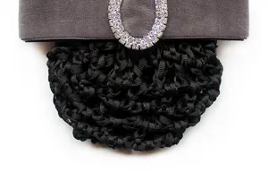 Professionelles Haarnetz Dutt-Abdeckung mit grauer Stoffschleife und Strass-Schnalle.