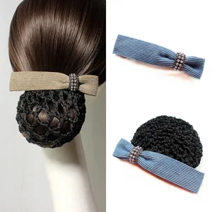 Bowknot Hair Clip Nursing Professional Hair Net Bow Hairpin With Pearls Rhinestones Women Hair Accessories