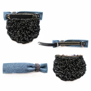 Blue bow hair clip with detachable mesh snood, professional nursing hair accessory for daily wear.
