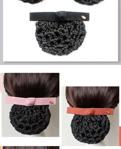 Professional hair net bun cover with ribbon bow for stewardess nurse office daily wear styling accessory