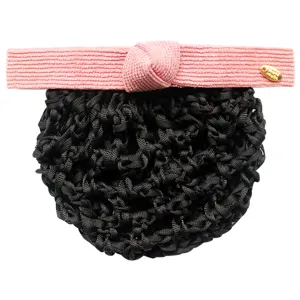 Professional hair net for women nurses, pink corduroy bow hair bun cover mesh accessory.
