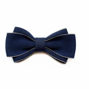 Men's dark blue double layered bow tie with stylish trim, formal wear accessory approx 12x6cm