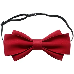 Red double layer bow tie for men with adjustable black strap formal wear gentleman accessory