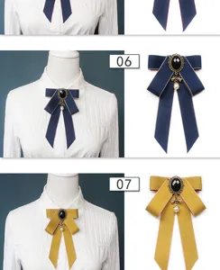 JK style bow tie brooch with gem and pearl pendant for women, perfect for uniform collar.