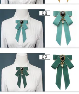 JK uniform bow tie Japanese style collar brooch with black gem and pearl pendant for women