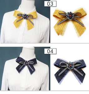 Fiocco cravatta uniforme scolastica JK da donna vintage cristallo strass fiore colletto