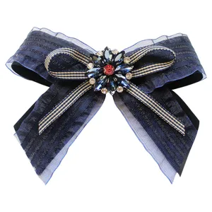 Farfallina JK con strass fiore da colletto nastro blu scuro donna accessorio moda chic