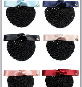Satin bow hair net for women professional work nurse hotel bank hair accessories multi color