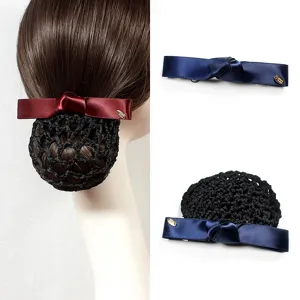 Women Professional Hair Net Bow Hair Clip Nurse Hotel Bank Stewardess Bun Cover Mesh Hair Accessory