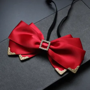 Papillon uomo in raso rosso per matrimonio doppio strato con decorazione di strass