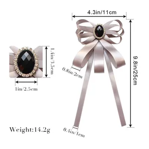 Satin bow tie brooch with black crystal and rhinestone for men suit wedding apparel accessories.