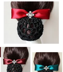 Retina per capelli professionale coreana con fiocco in raso e strass per lavoro.