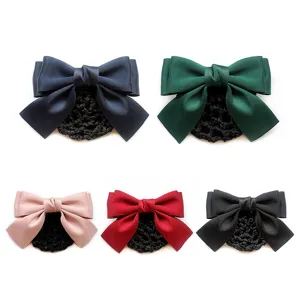 Minimalist Satin Bow Hair Net Clip Elegant Professional Hair Accessories For Nurse Women Hair Styling Hairpin