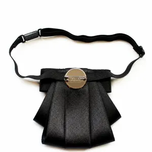 Black ribbon bow tie for women, professional uniform collar bow with pin and strap.