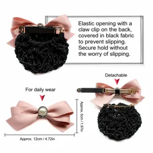 Pink bow hair net clip for women professional hair accessories daily wear cute design 12x5cm