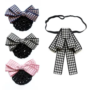 Set Professionale Pied-de-poule Fiocco Retina per Capelli Copriono E Fiore da Collo Farfalla Donna Divisa da Ufficio Accessori per Capelli