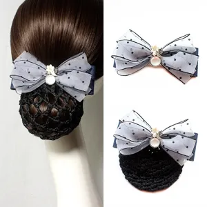 Elegant Organza Bow Hair Net Clip With Spring Clip Alloy Hair Accessories For Women Office Daily Hair Styling