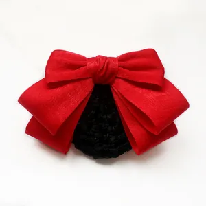 Damen professionelle rote Schleife Haarnetz Spange Buero Uniform eleganter Haaransatz Hauptansicht