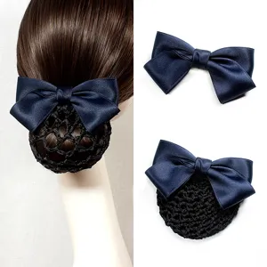 Professional Nurse Hair Net Bow Hair Clip Satin Ribbon Hair Accessories For Work Office Women Bun Cover Hairpin