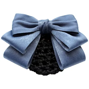 Blaues Satin Schleife Haarnetz für Damen professioneller Dutt Haarschmuck elegant Büro