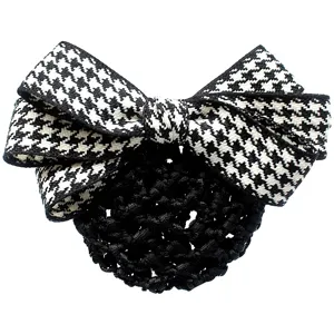 Molletta per capelli con fiocco pied-de-poule bianco e nero retina per chignon da donna