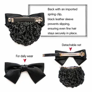 Black bow hair net professional hair clip nursing bun maker with non-slip spring clip.