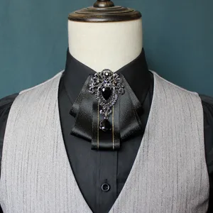 Uomini vintage strass farfallino cravatta nero nastro spilla matrimonio festa vestito