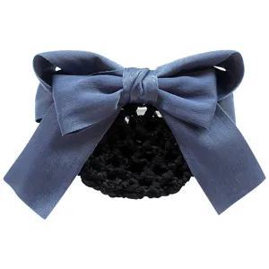 Blue hair net bow for women professional hair accessories elegant bun cover hotel work