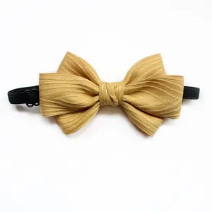 Kids yellow textured bow tie detail, children adjustable elastic neckwear accessory for formal wear.