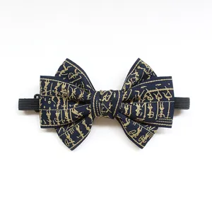 Children bow tie dark blue golden egyptian hieroglyphics pattern classic kids neckwear