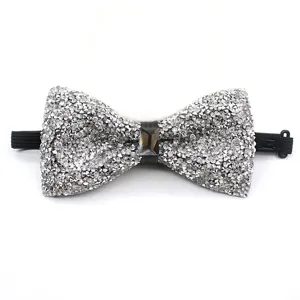 Nœud papillon strass argenté détail gros plan pour hommes, accessoire de fête de mariage.
