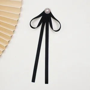 Black ribbon bow tie detail with pearl rhinestone brooch for JK uniforms and shirts.