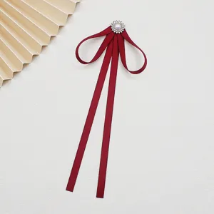 Wine red ribbon bow tie with pearl crystal center for JK uniform shirt clothing accessories.