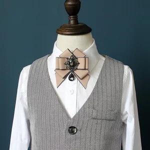 Children stylish bow tie brooch with sparkling rhinestone crystal and herringbone vest set
