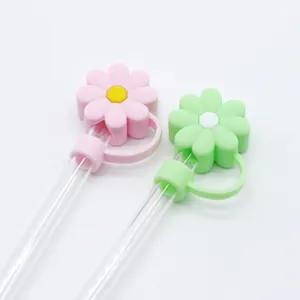 Silikon Blumen Strohhalm Abdeckung Staubsstop Detailansicht, weicher 10mm Aufsatz für Becher.