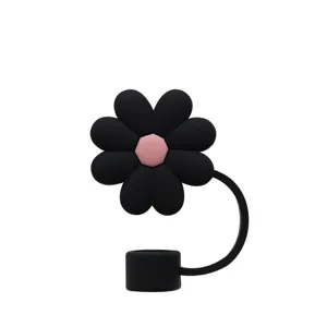 Schwarze Blumen-Strohhalmabdeckung Detail, Silikon Strohhalmtopper für 10mm Becher.