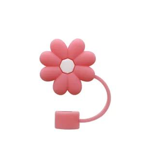 Detailansicht des rosa Blumen Silikon Strohhalm Toppers für grosse Becher Tassen