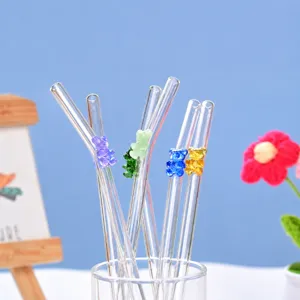 Schattige beren glas rietje hittebestendig 8mm sap drinkrietje voor zomer kantoor