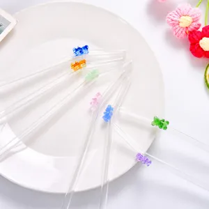 Leuke glazen rietjes met kleurrijke beren, hittebestendige drinkrietjes voor sap en kantoor.