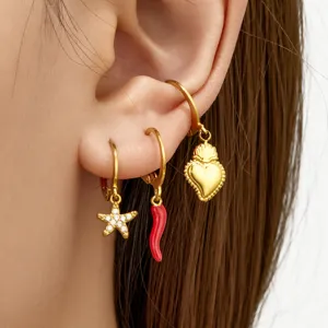 PVD Plated Stainless Steel Dangle Earrings Heart Starfish Chili Pendants Light Luxury Ins Style Fashion Jewelry For Women